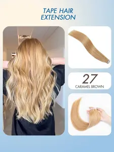 20 Pieces of Real Hair Tape Extensions, Human Hair Tape, Platinum Highlights, Salon-Grade Invisible Double-Sided Hairpieces, Compatible with Scalp, Natural Color Options