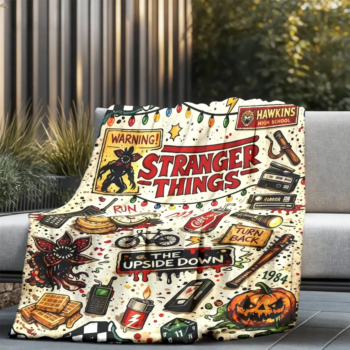 Stranger Things Retro American Graffiti Theme Fleece Blanket, Large Size Soft Lightweight Warm Blanket for All Seasons, Perfect for Bed Sofa Office Camping Travel Gift, Blanket Gifts
