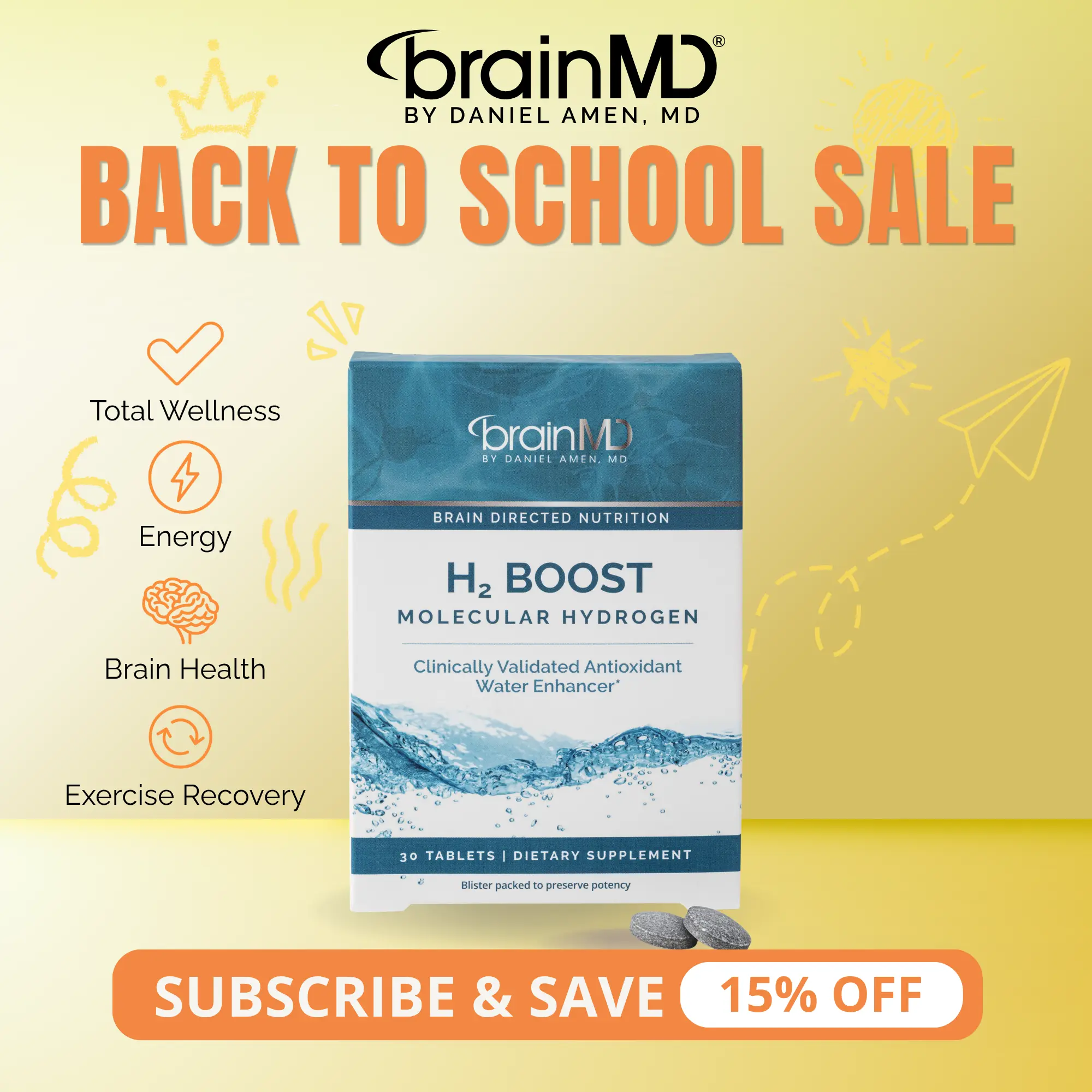 H2 Boost | BrainMD | 30 Tablets | Cellular Energy & Antioxidant Support | Healthy Aging & Mental Clarity | Molecular Hydrogen with Magnesium