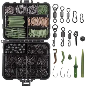 Carp Fishing Tackle Box Kit - 320 count Fishing Kit Including Swivels, Hooks, Anti- Sleeves, Beads, Hook Stops, Boilie , Screw Leader Rigging, Terminal Tackle