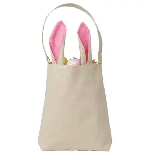 Lillian Vernon Pink Easter Basket Totes with Bunny Ears - Canvas 4" x 9" x 12", Girl's Pink Easter Basket