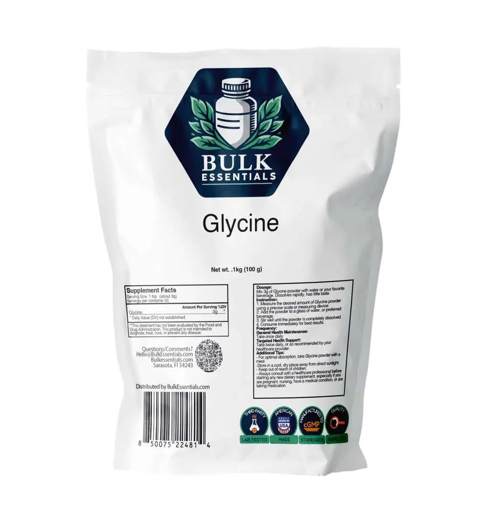 Glycine Supplement – Pure 3g Glycine Powder for Sleep, Calm & Recovery – USA Made Sleep Aid for Men & Women – Non-GMO