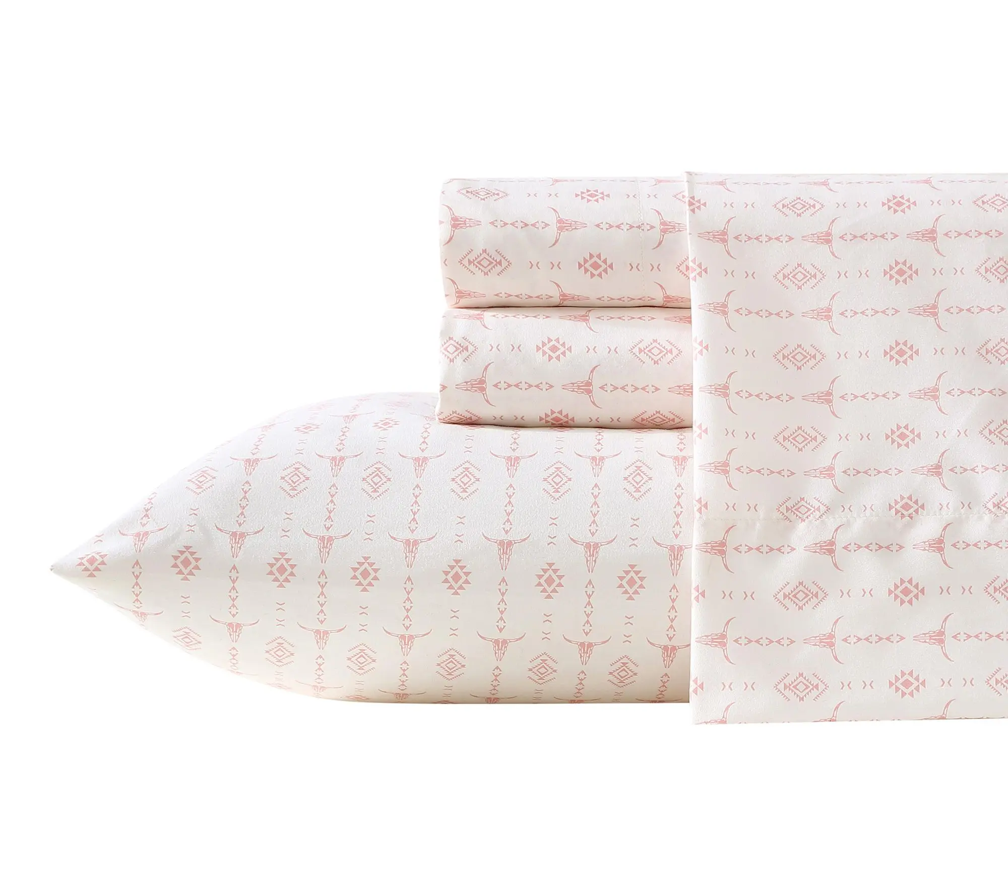 Wrangler Steer Head Stripe Ivory/Pink Microfbr King Sheet Set