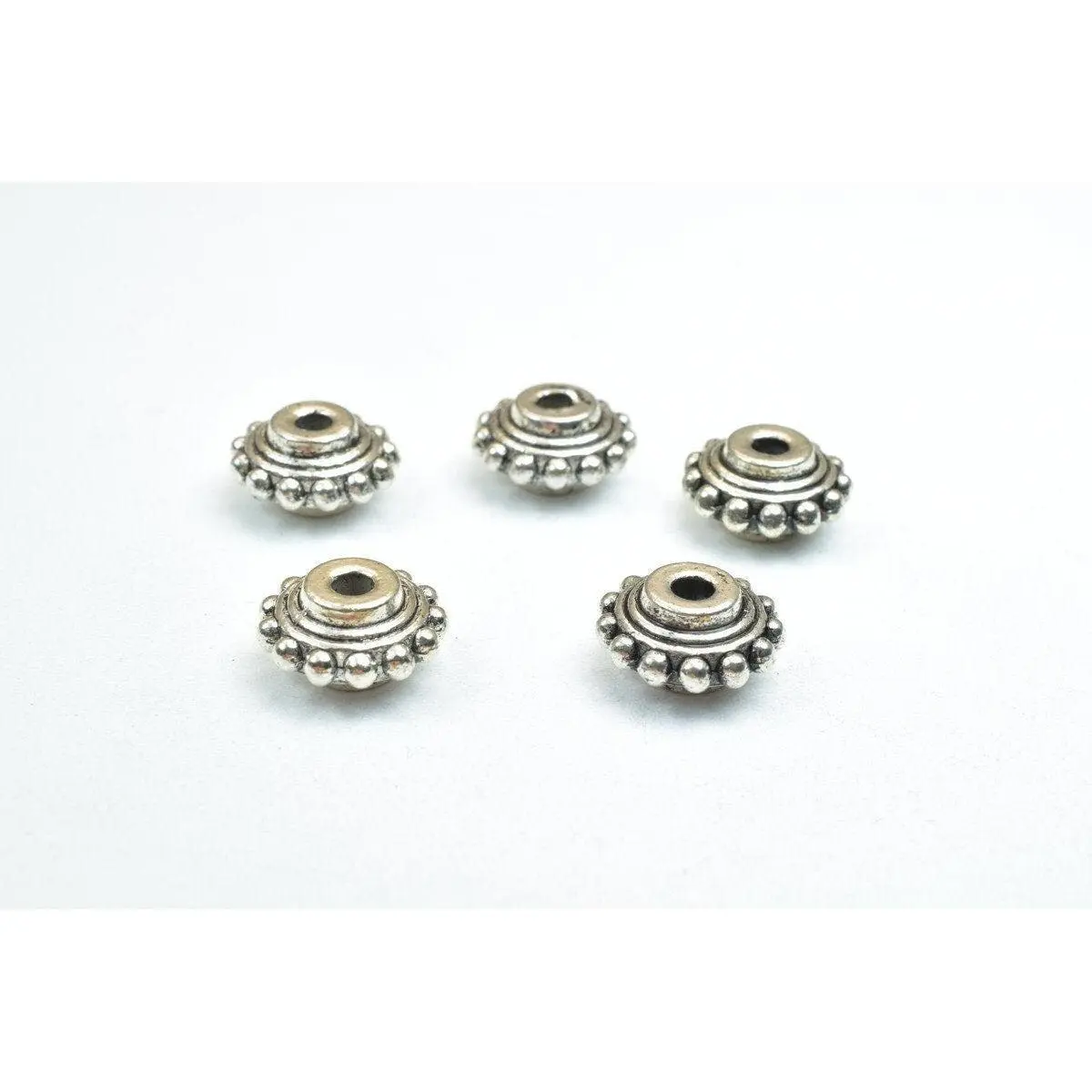 Antique Silver Charm Beads - Rondelle Spacer Beads, 10mm Size, Alloy Metal, Rustic Finish - Jewelry Making Kit