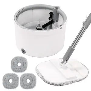 Round Self-Cleaning Mop Bucket Set with Adjustable Handle – Dirty/Clean Water Separation System, Self-Wringing Spin Mop and Bucket Cleaning Tools