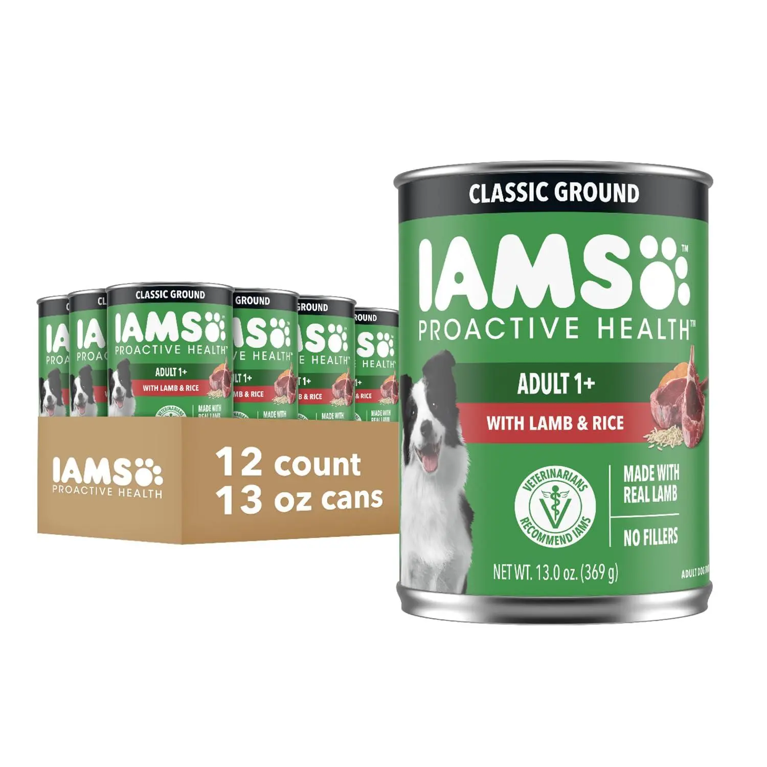 IAMS Proactive Health Wet Dog Food, Adult Wet Dog Food Multipack Ground Dinner, with Chicken & Whole Grain Rice, 13 oz. Cans (Pack of 6)