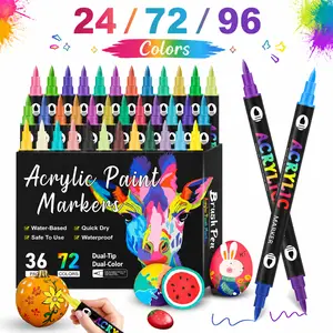 24/48/96 Color Dual-Tip AcrylicMarker Pen, Waterproof & Quick-Dry for Wood,Canvas, Stone, Glass & Rock Painting, DIY CraftsIdeal Christmas mini gifts teacher appreciation outdoorfun kindergarten graduation summerwins