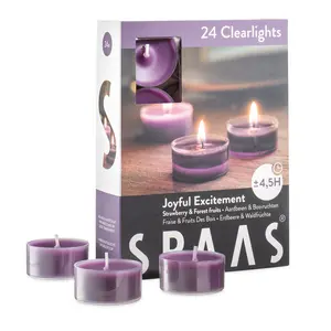 Scented Tea Light Candles in Clear Cups - Strawberry & Forest Fruit Fragrance - Premium Tealight Candles for Spa, Dinner, Home Decoration, and Holiday - Pack of 24