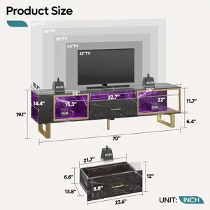 Bestier TV Stand for 75 Inch TV, LED Gaming Entertainment Center for PS5, Modern TV Console Table with Storage & Drawer for Living Room Bedroom, Black Marble