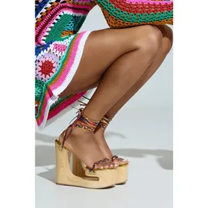 AZALEA WANG FANTASA RAINBOW STRAPPY WEDGE SANDAL