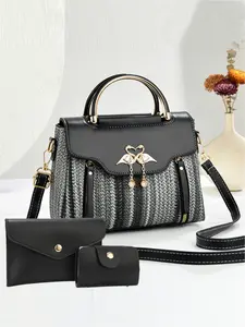 Fashionable and versatile women's handbag with a colorful striped woven design; a light and compact shoulder bag with a chic and elegant style, handbag wallet set