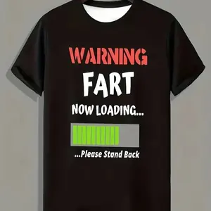 Funny 'Warning Fart Now Loading' Graphic Cotton Short Sleeve T-Shirt - Round Neck Unisex Tops Tees T-Shirts, Casual Daily Wear