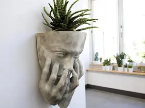 Emotional Woman Wall Planter – Artistic Crying Face Planter for Indoor Plants, Succulents, Modern Wall Hanging Flower Pot, Unique Home & Boho Garden Decor (White Marble Stone)