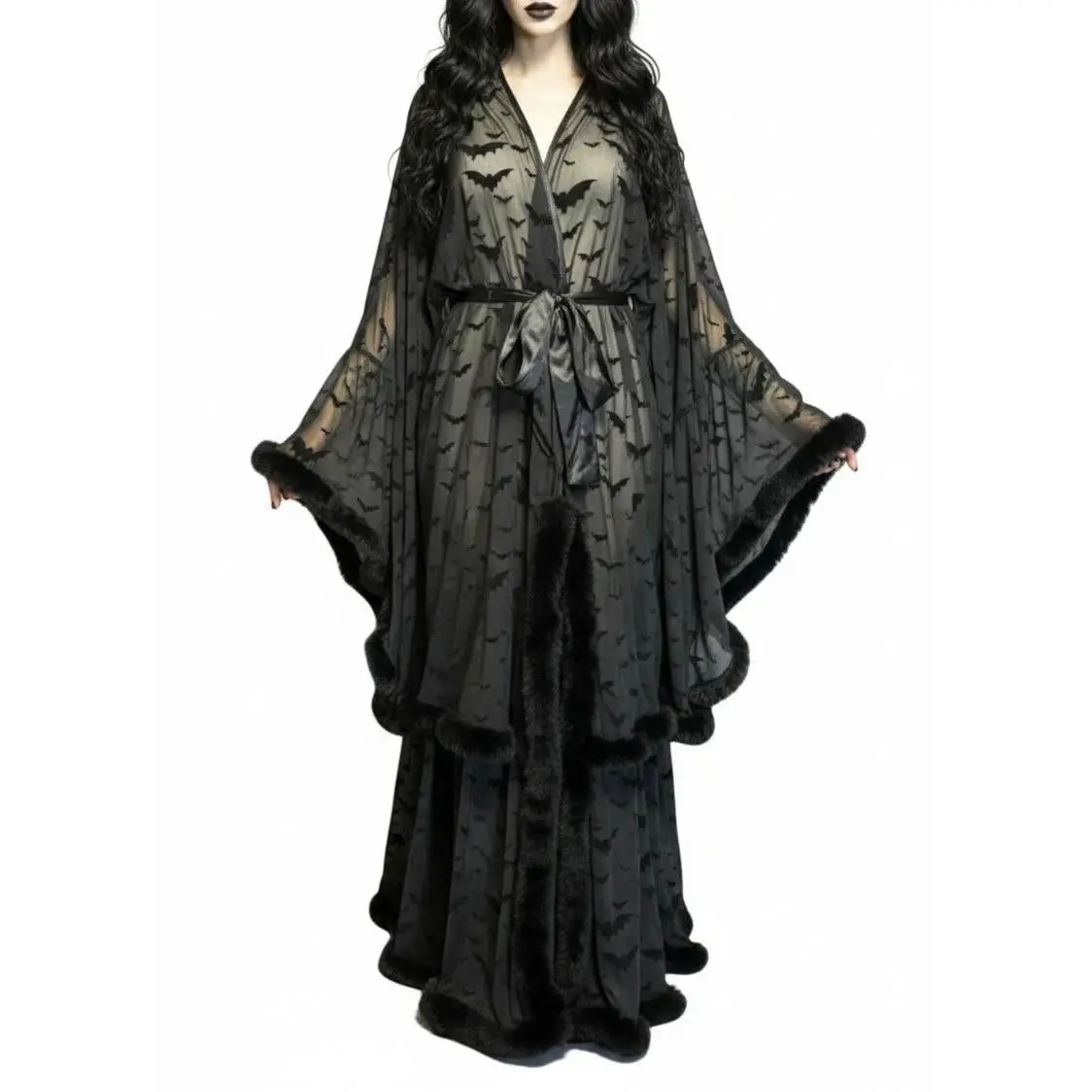 Black Draculina Feathered Robe Western Evil