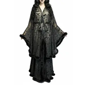 Black Draculina Feathered Robe Western Evil