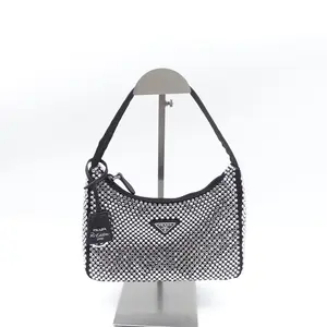 Pre-owned PRADA Crystal Shoulder Bags Re Edition 2000 Black Hobo Shoulder Bag T10386990