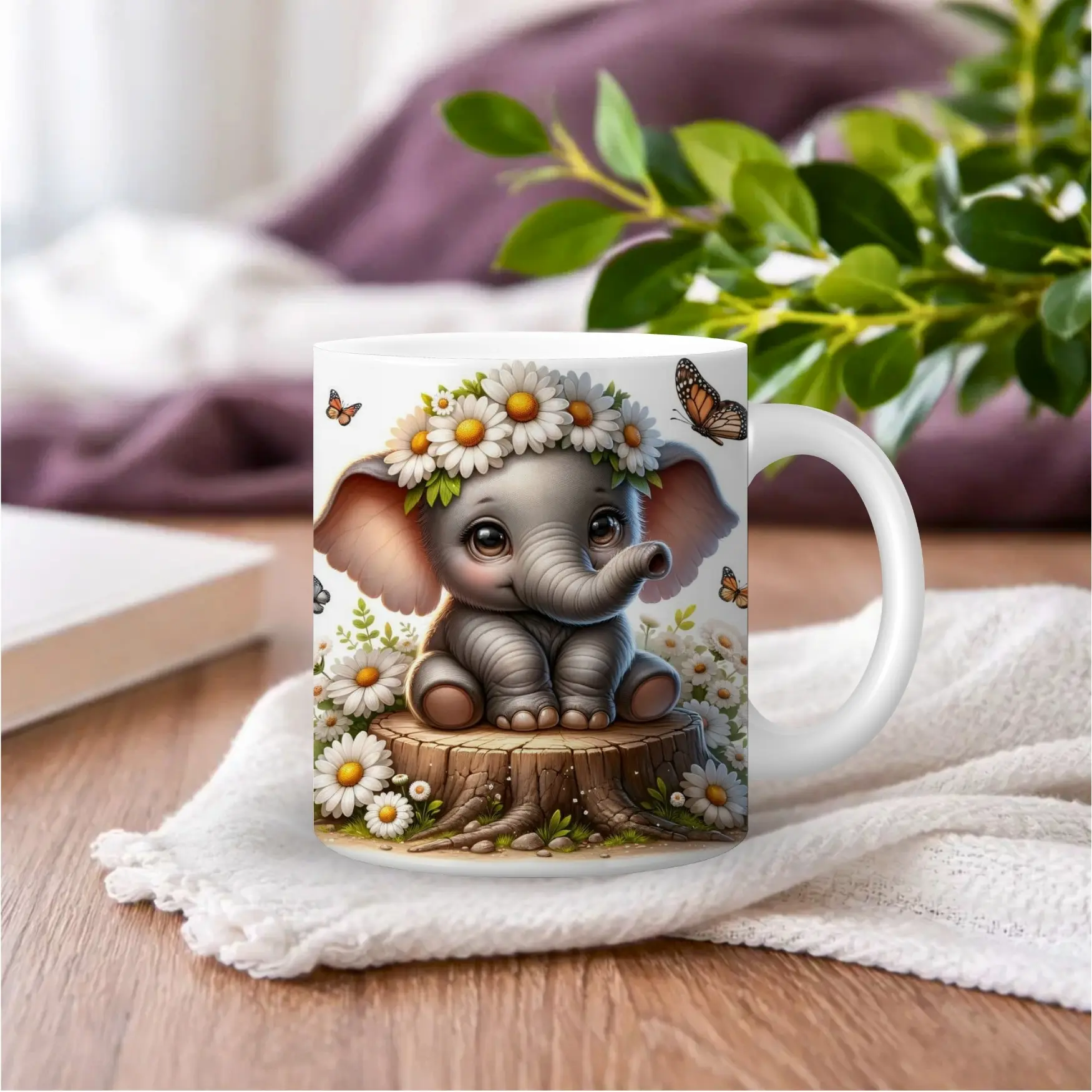 Cute Elephant Mug with Floral Design and Butterflies - Perfect for Coffee and Tea Lovers