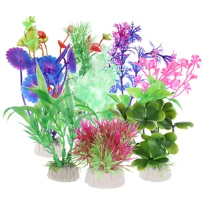 VOCOSTE 10 Pcs Aquarium Plastic Plants, Fish Tank Plant Artificial Aquatic Plants for Landspace Plant Ornaments, Multicolor