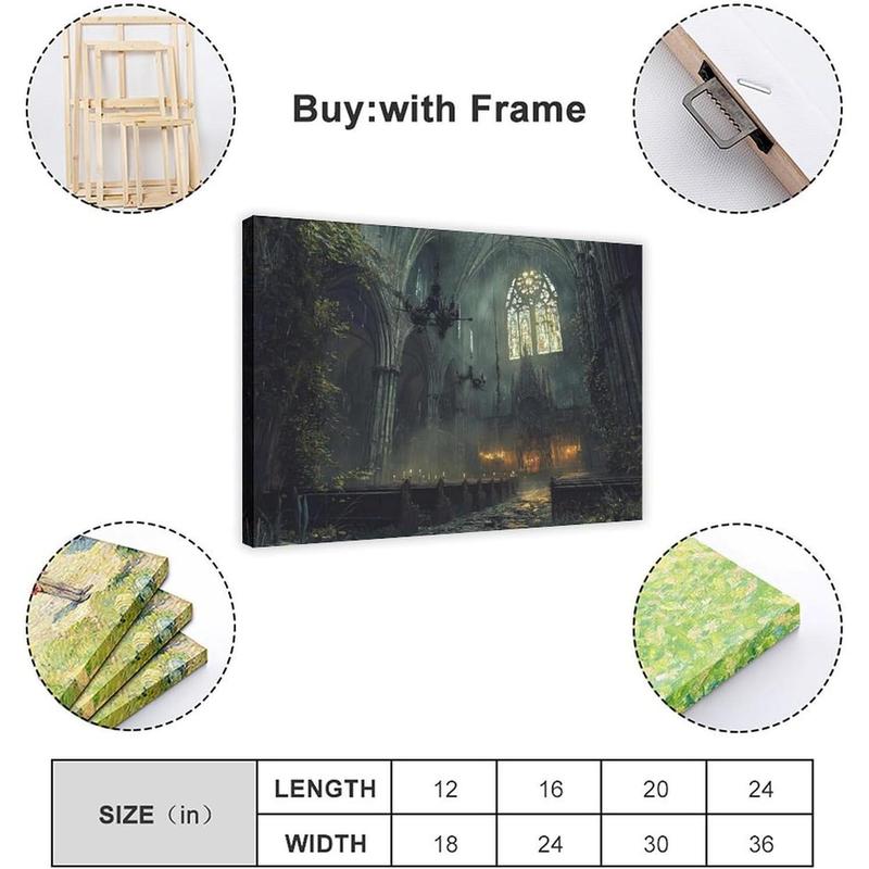 Abandoned Gothic Cathedral Wall Art – Dark Haunted Church Print – Black And White Vintage Horror Decor Canvas Wall Art Print Poster For Home School Office Decor