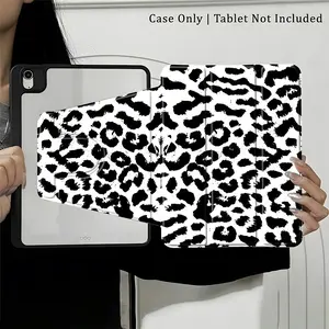 Black & White Leopard Pattern Tablet Folio, 360° Rotatable Shockproof Protective Cover with Pen Holder, Slim Anti-Slip Stand Case, Compatible with 7.9/11 inch Devices, Trendy Gift for Women
