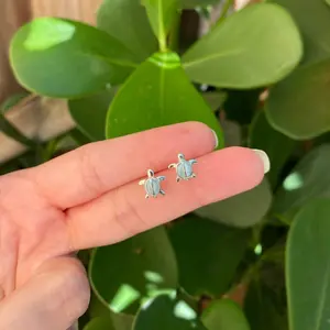 Small Natural Larimar Gemstone Turtle Stud Earrings
