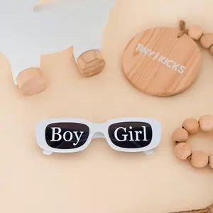 Gender Reveal Sunglasses: White & Gold Baby Shower Prop