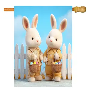 2D Graphic Printing 1pc Spring Easter, two rabbits with egg baskets designed 28X40 inch double-sided garden flag, courtyard decoration, outdoor decoration, lawn, flag only