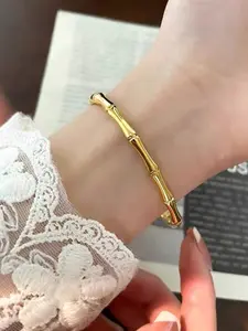 Women's Stainless Steel Bamboo Node Bracelet, Elegant Plain Design, Perfect Gift for Mother's Day and Valentine's Day, Stainless Steel Bangle
