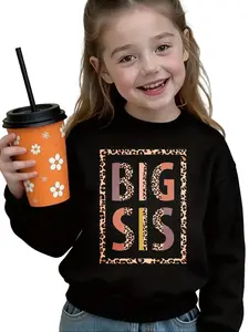 Leopard Print Big Sis Toddler Sweatshirt | Cute Big Sister Graphic Pullover | Kids Sibling Announcement Gift