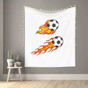Customizable 60"x50" Soccer Flame Tapestry - Personalized Sports Wall Art, Fleece Blanket for Room Decor, Bed Cover, Sofa Throw - Perfect Gift for Football Fans
