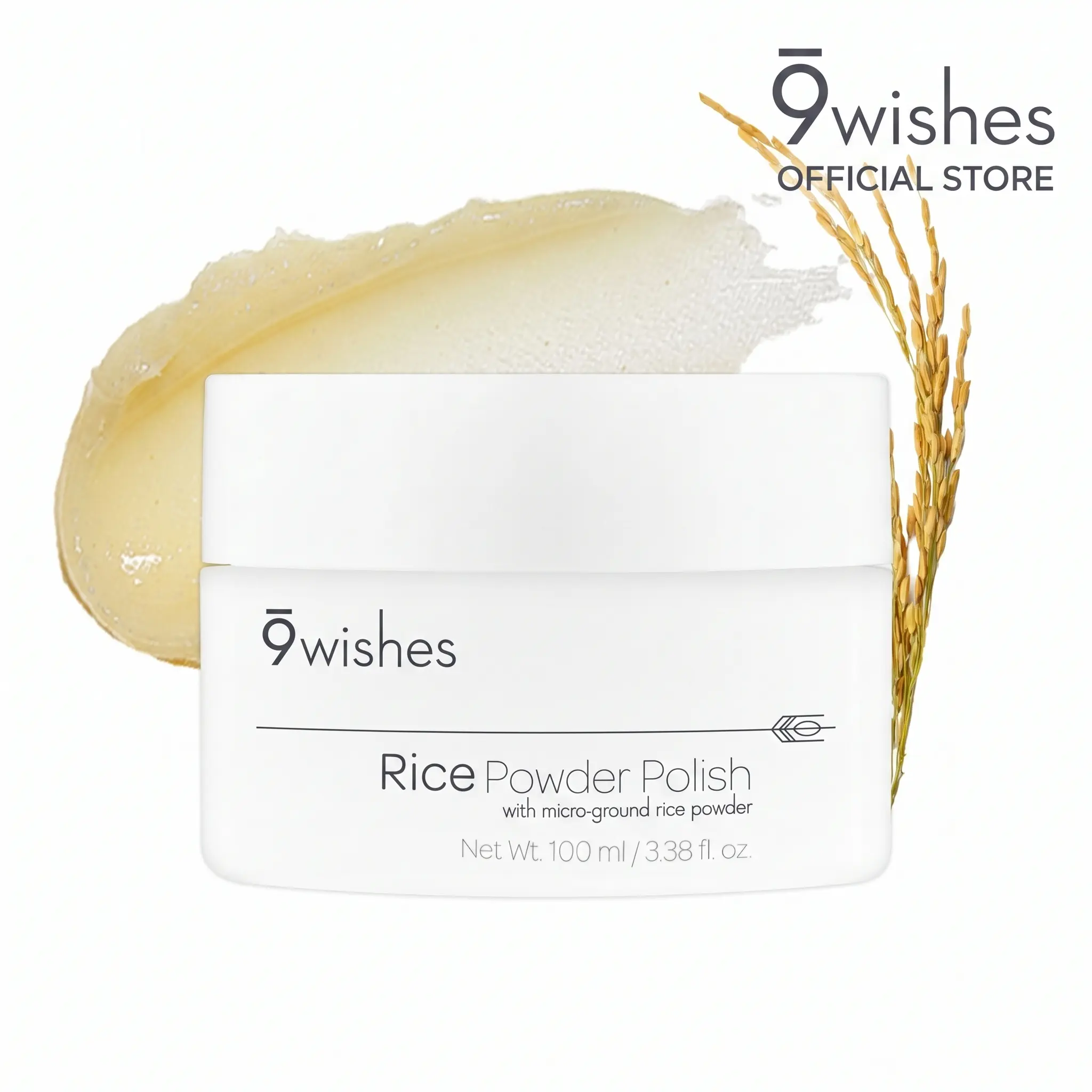 9wishes Rice Powder Polish - Gentle Exfoliating Face and Body Scrub with Korean Rice, Facial Polish Removes Dead Skin and Blackheads, Smooth Skin, Korean Skincare - 100ml / 3.38 fl. oz.