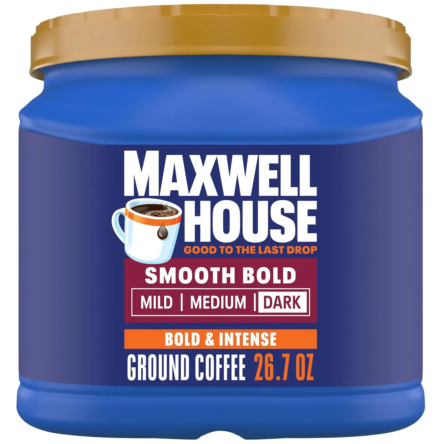 Maxwell House Ground Coffee, Smooth Bold Dark Roast, 26.7 oz Canister | Strong & Full-Bodied Dark Roast Coffee, Smooth, Rich Aroma, Roasted in the USA Since 1892, Certified Kosher