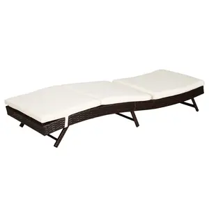 Outsunny Patio Chaise Lounge, Pool Chair with 5 Position Adjustable Backrest & Cushion, Outdoor PE Rattan Wicker Sun Tanning Seat, 78.75" x 28" x 35", Coffee