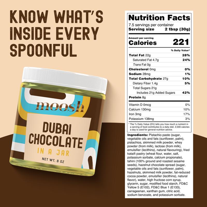 Moosh Dubai Chocolate Jar – Pistachio & Kataifi Chocolate Dessert Spread & Snack, Perfect by the Spoon, for Toast, Pastries & Candy Making (8 oz)