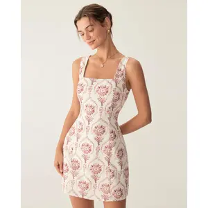 Pink Square Neck Floral Slip Mini Dress Pink Square Neck Floral Slip Mini Dress