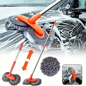 43'' Long handle car wash mop，Brush head 360° rotating，Detail cleaning，3X Fast Clean，Retractable aluminum alloy pole (durable)，soft chenille material，Avoid scratching，Suitable for Car, RV, Truck, SUV and Home cleaning - Car Wash Accessories！