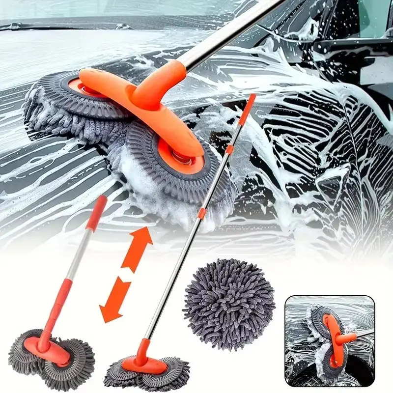 #Summerfinds 43'' Long Handle Car Wash Mop Brush, 360° Rotating, Detail Cleaning, 3X Fast Clean, Retractable Aluminum Alloy pole (durable)，soft chenille Material，Avoid Scratching，Suitable for Car, RV, Truck, SUV and Home Clean - Car Wash Accessories!