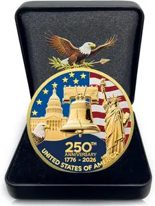 250th Anniversary Commemorative Coins - Golden Flag & Bell Collectible Coins, Anniversary Coins for Display, Collectors & Gift Idea (K-Coin + Box)