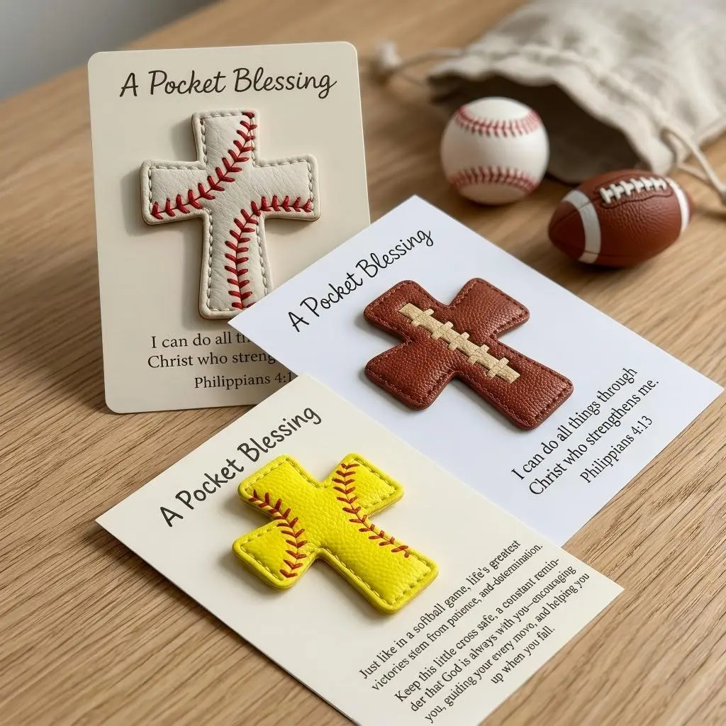 1 Pc Pocket Blessing – Baseball Cross Edition, Handmade Baseball Cross Pocket Blessing with Verse Card, Compact Size Christian Faith Gift for Athletes, Inspirational Sports Keepsake for Players and Coaches Decor Set Religious Ornaments