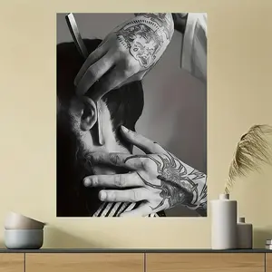 1 Piece Frameless Barber Shop Canvas Print Photo Poster - Black and White, Artistic Haircut Scene, Modern Minimalist Wall Decoration, Suitable for Living Room, Salon, Cafe or Men's Space - Professional Beauty Decoration, Exclusive for Barber Enthusiasts