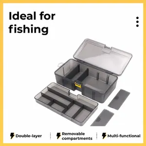 1pc Fishing Tackle Box - Double-Layer Transparent Gray Organizer with Removable Compartments, Multi-Functional Storage for Lures and Gear, Ideal for Offshore Fishing, Sea Fishing, Fishing Tackle Box