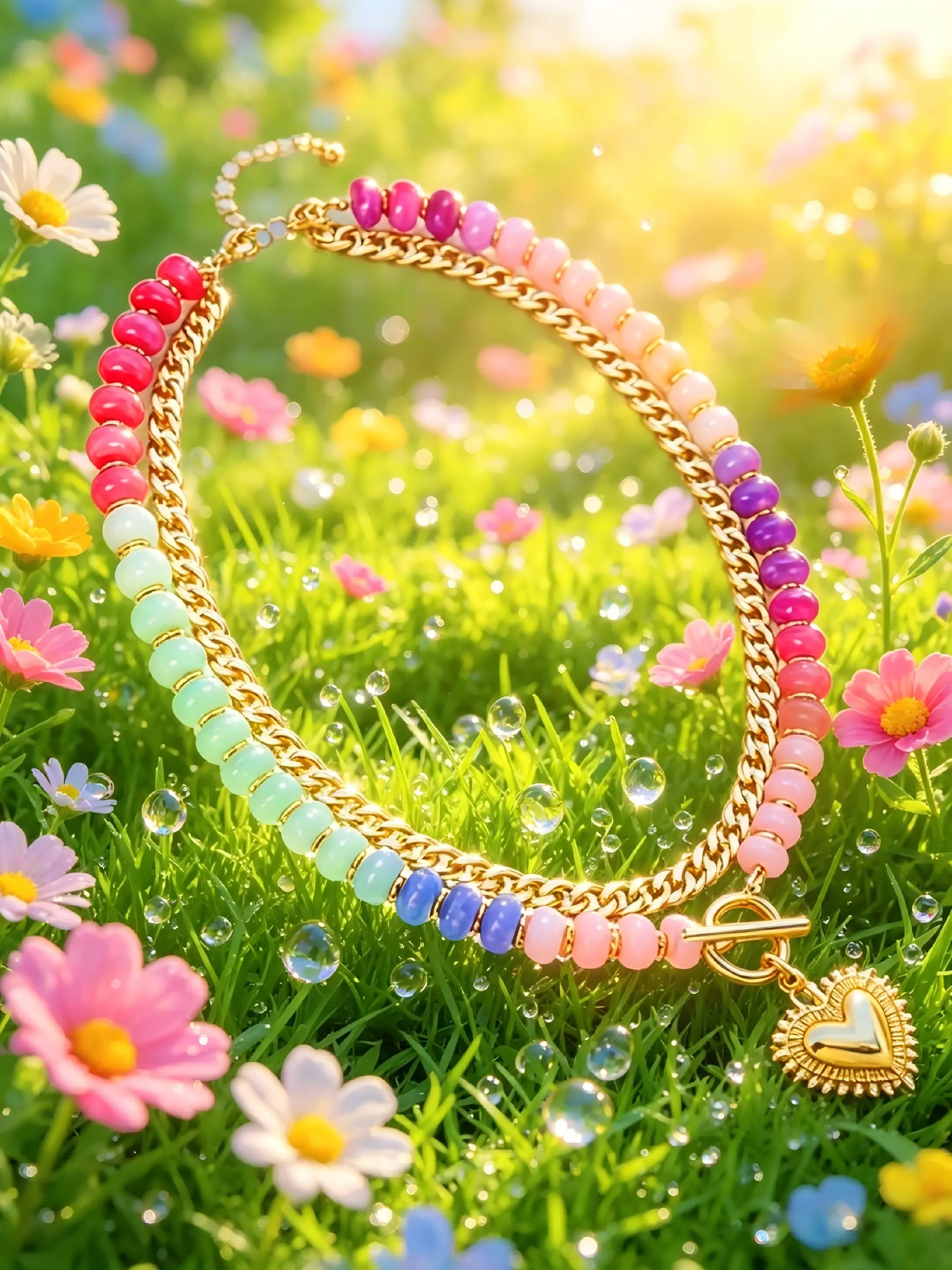 Dopamine Colorful Beaded Necklace, Amour Heart Necklace, Ethnic-Style Collarbone Chain with Stackable Heart Pendant, Boho Versatile Jewelry for Stylish Looks, Heart Design Jewelry, Decorative Beaded Necklaces