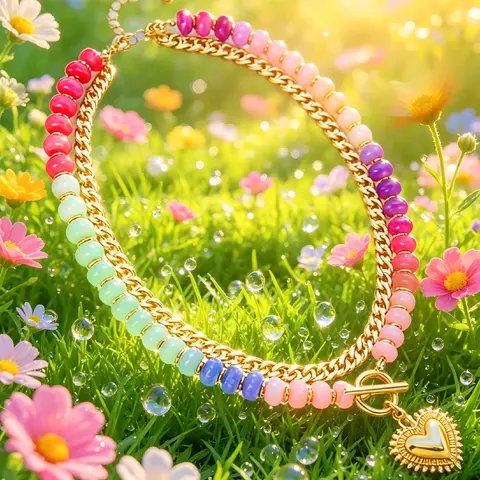 Dopamine Colorful Beaded Necklace, Amour Heart Necklace, Ethnic-Style Collarbone Chain with Stackable Heart Pendant, Boho Versatile Jewelry for Stylish Looks, Heart Design Jewelry, Decorative Beaded Necklaces