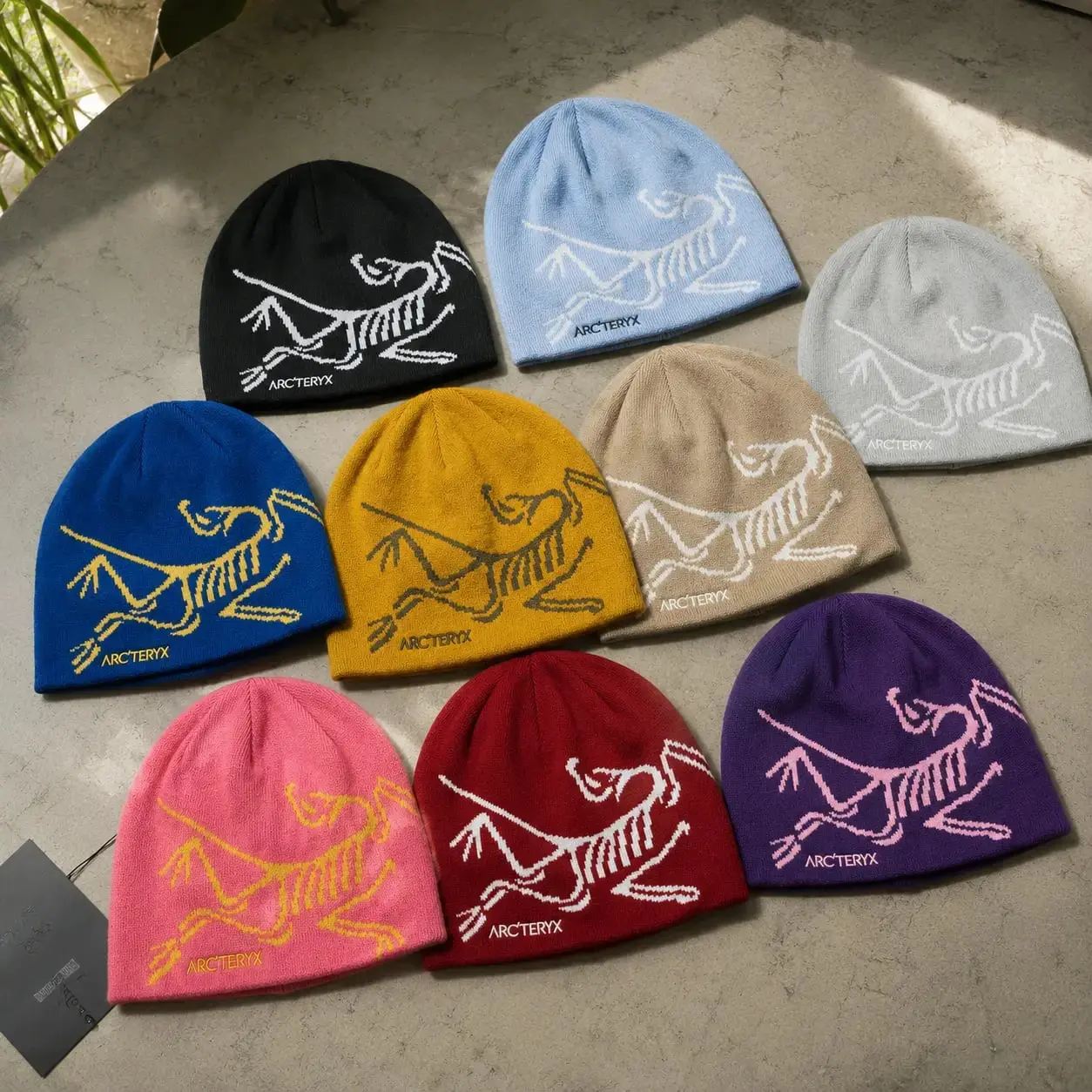 Arc'teryx Bird Head Toque Beanie – Blue Black Yellow White Knit Winter Cap, Oversized Skeleton Logo Beanie, Unisex Cozy Warm Headwear for Skiing, Snowboarding, Hiking, Camping, Travel & Outdoor Adventures, Trendy Streetwear Fashion