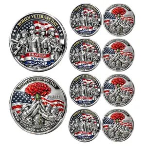 10pcs Women Veterans Day Challenge Coin - US Military Collectible Commemorative Gift Suitable for Women in Service, Bravery Knows No Gender Token, Military Souvenir for Veterans, Coin for Service Members & Supporter