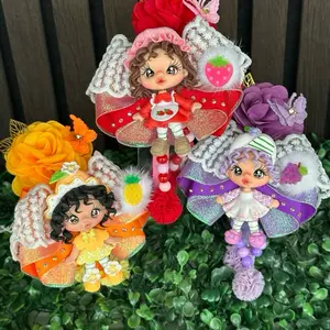 Handmade Headband with Cute Doll & Fruit Theme – Boutique Ribbon Hair Clip for Kids