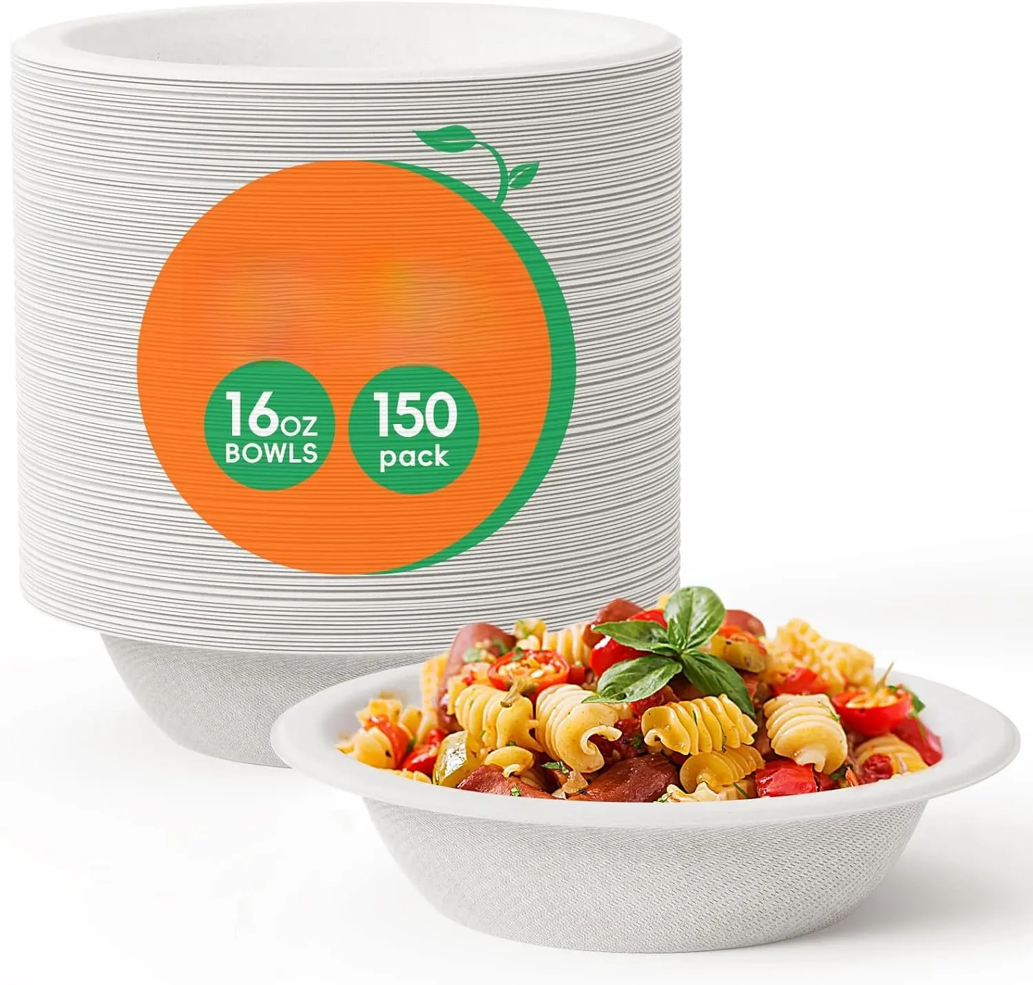 150 Pack Compostable Disposable Paper Bowls, 16 OZ Heavy duty Biodegradable  Sugarcane Bagasse Bowls  for Soup, Salad, Milk Cereals