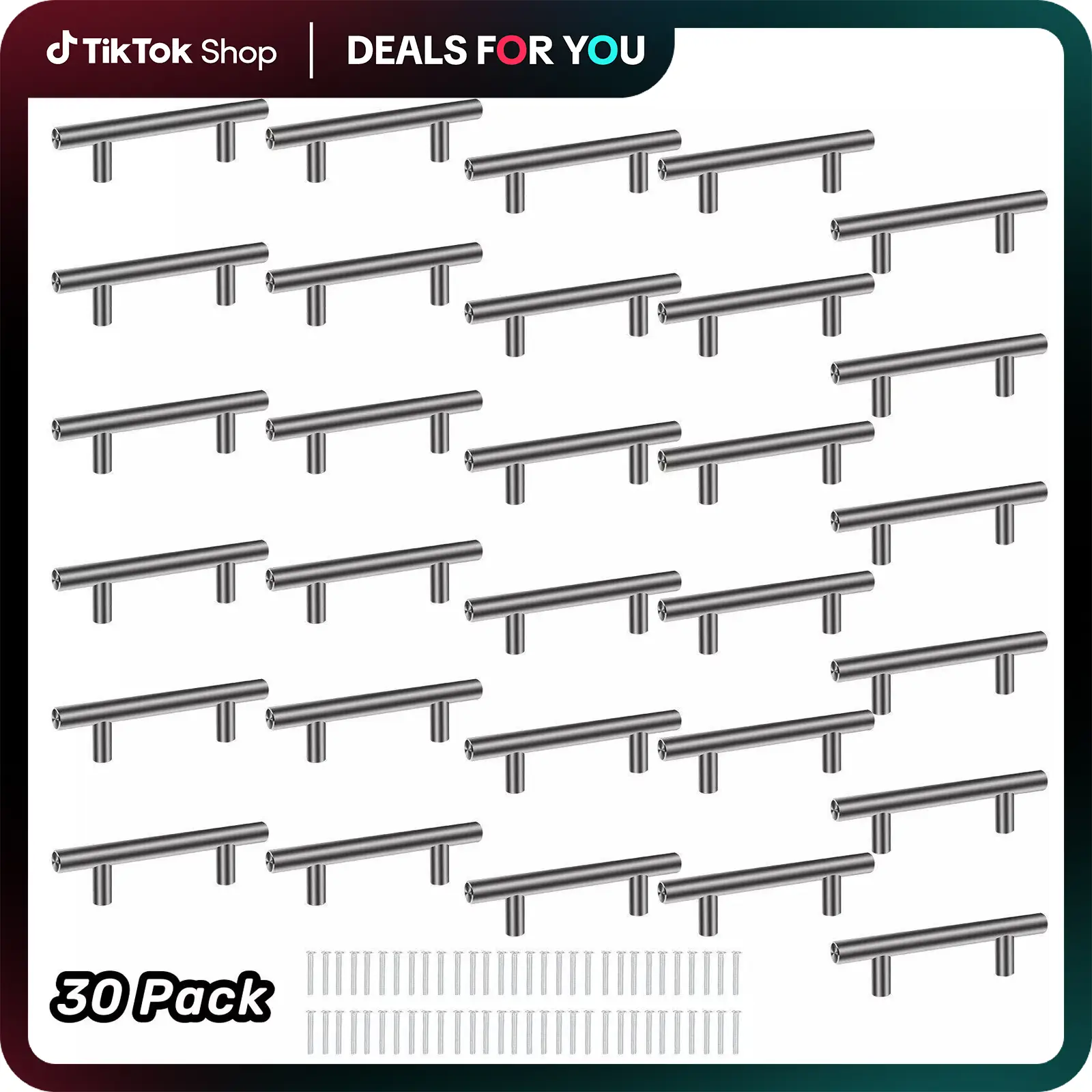 30Pack Brushed Nickel Kitchen Cabinet Pulls Stainless Steel Drawer T Bar Handles dealsforyoudays