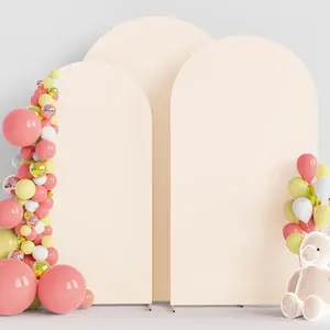 Wedding Arch Backdrop Cover (7.2FT, 6.6FT, 6FT) Set of 3 Spandex Fitted Beige Arch Covers Round Top Chiara Covers Stretchy Backdrop for Birthday Banquet