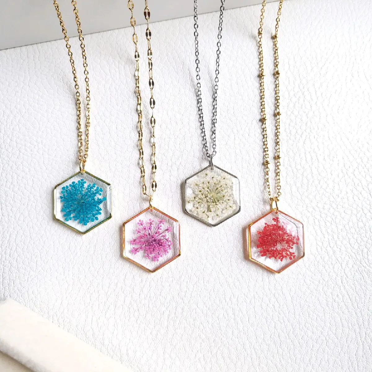 Queen Anne's Lace Pressed Flower Necklace for Women